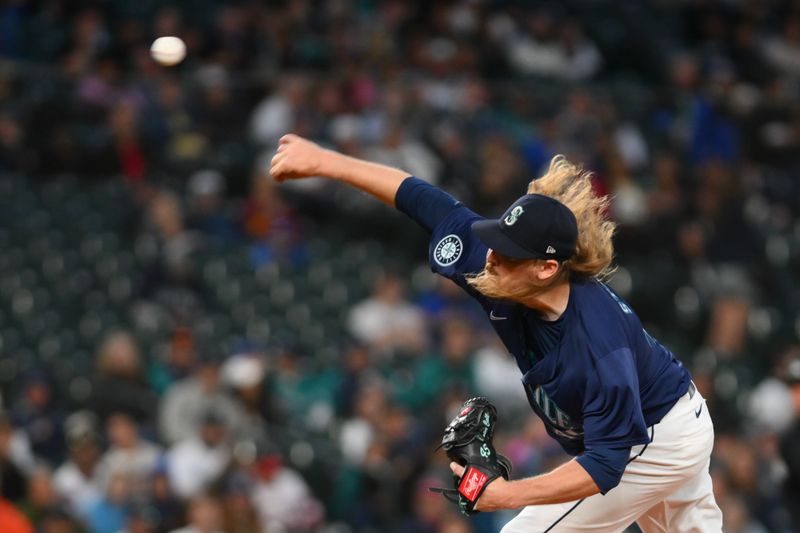 Jun 11, 2024; Seattle, Washington, USA; Seattle Mariners relief pitcher Ryne Stanek (45) pitches to the Chicago White Sox during the ninth inning at T-Mobile Park. Mandatory Credit: Steven Bisig-USA TODAY Sports