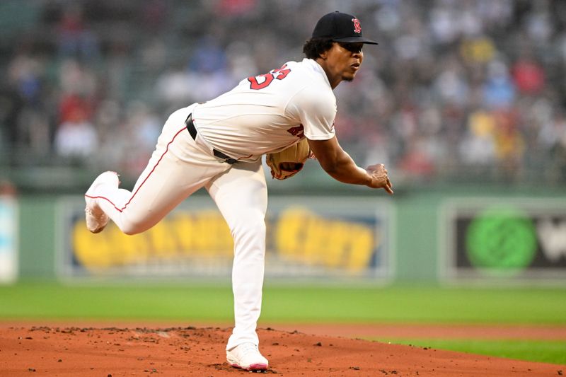 Jun 9, 2025; Boston, Massachusetts, USA; Boston Red Sox starting pitcher Brayan Bello (66) pitches against the Tampa Bay Rays during the first inning at Fenway Park. Mandatory Credit: Brian Fluharty-Imagn Images