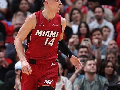 MIAMI, FL - DECEMBER 25:  Tyler Herro #14 of the Miami Heat looks on during the game against the Philadelphia 76ers on December 25, 2023 at Kaseya Center in Miami, Florida. NOTE TO USER: User expressly acknowledges and agrees that, by downloading and or using this Photograph, user is consenting to the terms and conditions of the Getty Images License Agreement. Mandatory Copyright Notice: Copyright 2023 NBAE (Photo by David Sherman/NBAE via Getty Images)