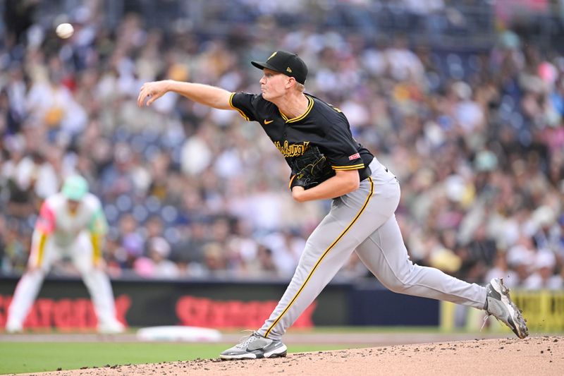 May 30, 2025; San Diego, California, USA; Pittsburgh Pirates starting pitcher Mitch Keller (23) delivers during the first inning against the San Diego Padres at Petco Park. Mandatory Credit: Denis Poroy-Imagn Images