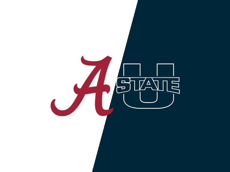 Clash at Bryant-Denny Stadium: Utah State Aggies Take on Alabama Crimson Tide in College Footbal...