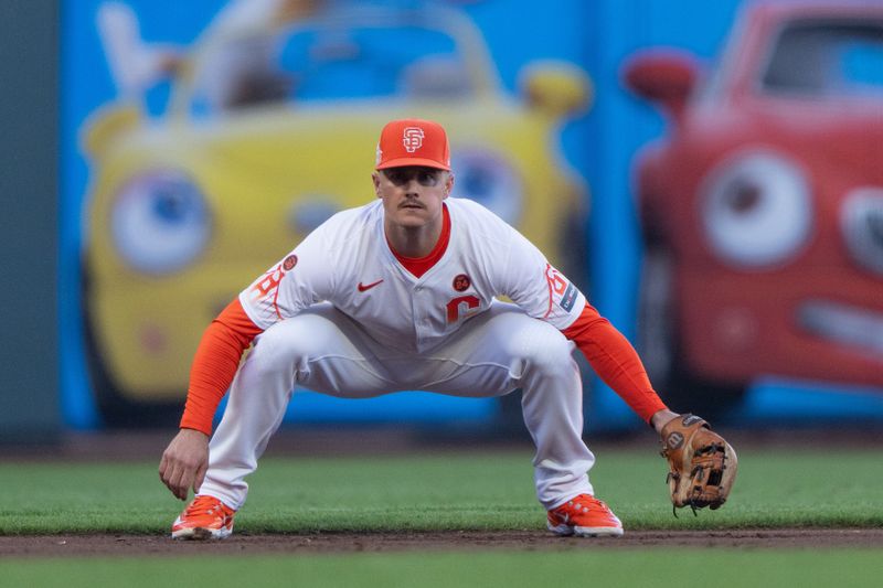 Aug 20, 2024; San Francisco, California, USA;  San Francisco Giants third base Matt Chapman (26) during the first inning against the Chicago White Sox at Oracle Park. Mandatory Credit: Stan Szeto-USA TODAY Sports