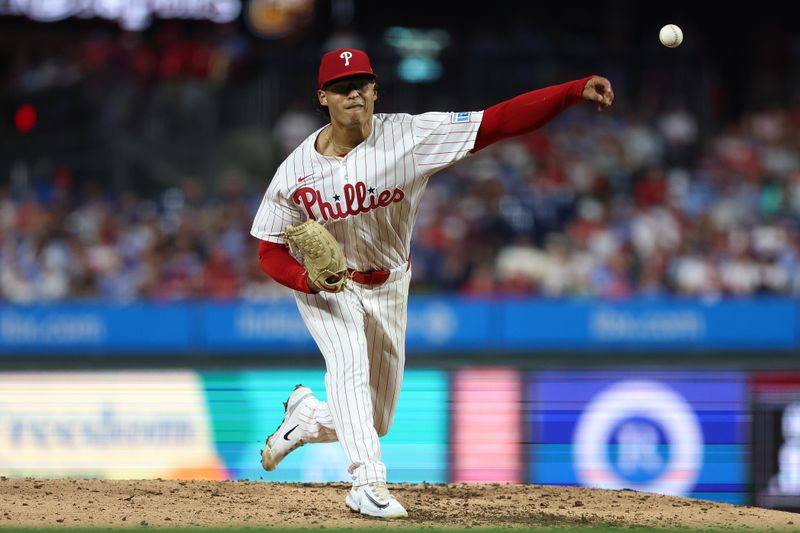 Sep 24, 2025; Philadelphia, Pennsylvania, USA; Philadelphia Phillies pitcher Jesús Luzardo (44) throws a pitch against the Miami Marlins during the fifth inning at Citizens Bank Park. Mandatory Credit: Bill Streicher-Imagn Images