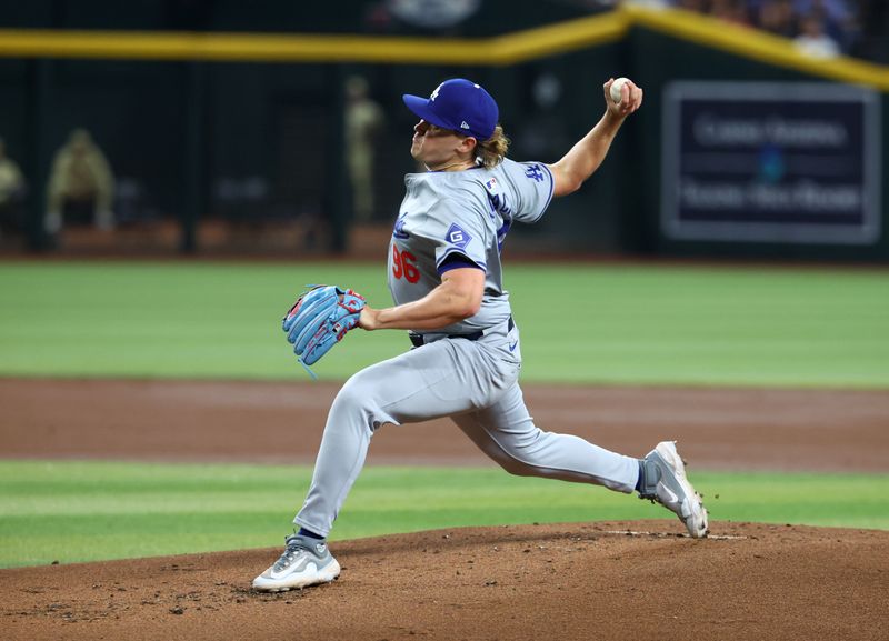 Apr 30, 2024; Phoenix, Arizona, USA; Los Angeles Dodgers pitcher Landon Knack in the first inning against the Arizona Diamondbacks at Chase Field. Mandatory Credit: Mark J. Rebilas-USA TODAY Sports