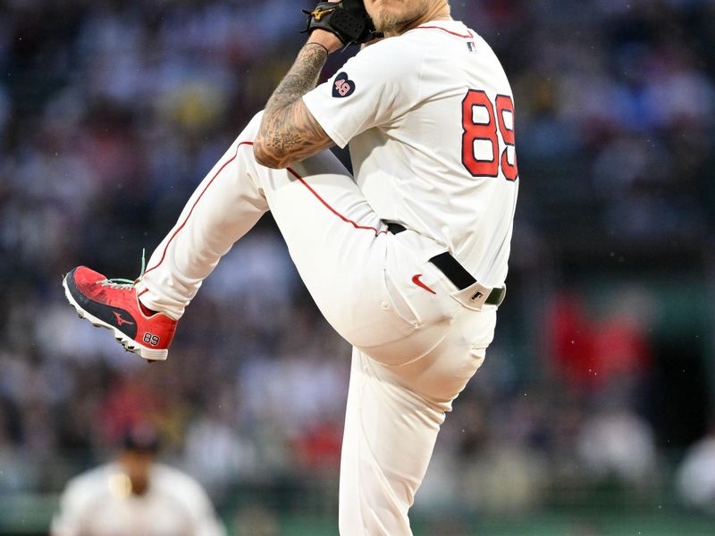 Apr 28, 2024; Boston, Massachusetts, USA; Boston Red Sox starting pitcher Tanner Houck (89) pitches against the Chicago Cubs during the first inning at Fenway Park. Mandatory Credit: Brian Fluharty-USA TODAY Sports