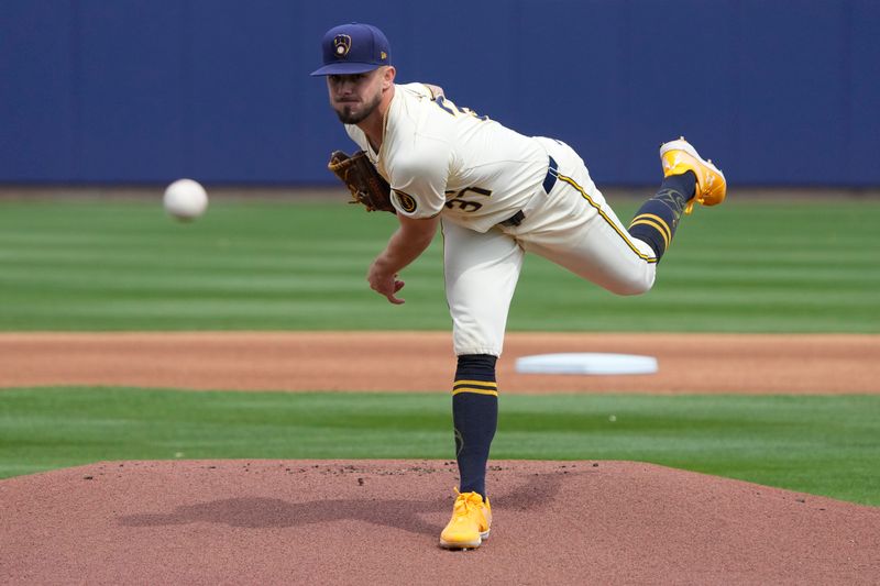 Mar 18, 2024; Phoenix, Arizona, USA; Milwaukee Brewers relief pitcher DL Hall (37) throws against the Los Angeles Angels in the first inning at American Family Fields of Phoenix. Mandatory Credit: Rick Scuteri-USA TODAY Sports