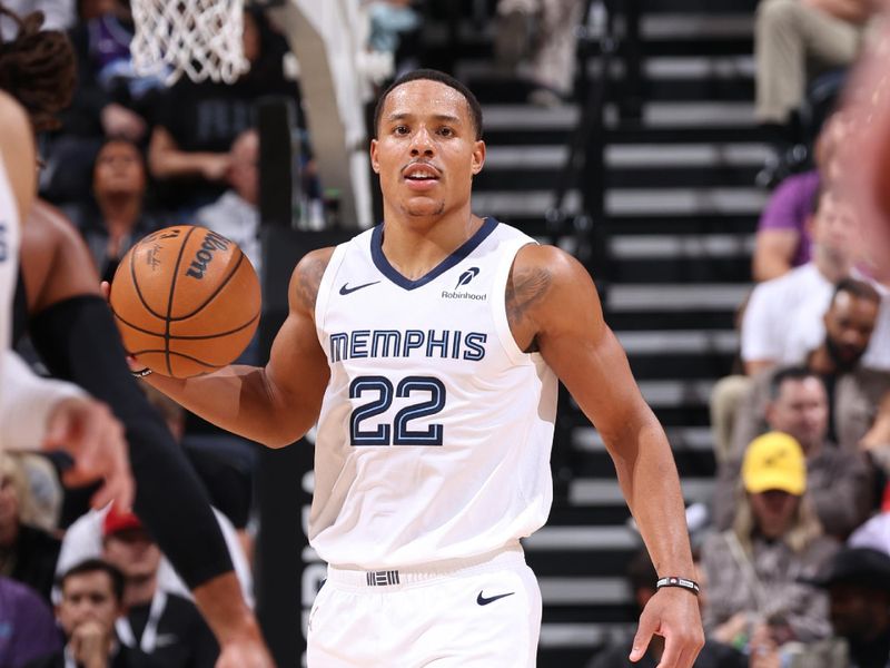 SALT LAKE CITY, UT - OCTOBER 23: Desmond Bane #22 of the Memphis Grizzlies looks to pass the ball during the game against the Utah Jazz on OCTOBER 23, 2024 at vivint.SmartHome Arena in Salt Lake City, Utah. NOTE TO USER: User expressly acknowledges and agrees that, by downloading and or using this Photograph, User is consenting to the terms and conditions of the Getty Images License Agreement. Mandatory Copyright Notice: Copyright 2024 NBAE (Photo by Melissa Majchrzak/NBAE via Getty Images)