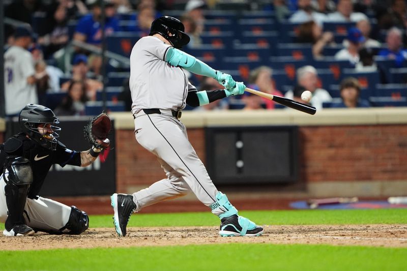 May 31, 2024; New York City, New York, USA; Arizona Diamondbacks designated hitter Joc Pederson (3) hits a three-run home run against the New York Mets during the ninth inning at Citi Field. Mandatory Credit: Gregory Fisher-USA TODAY Sports