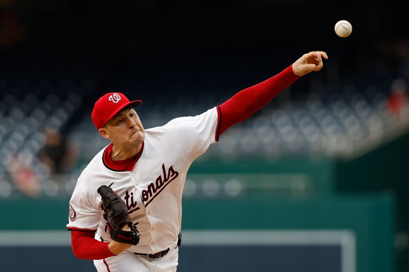 Jun 5, 2024; Washington, District of Columbia, USA; Washington Nationals starting pitcher Patrick Corbin (46) pitches against the New York Mets during the first inning at Nationals Park. Mandatory Credit: Geoff Burke-USA TODAY Sports