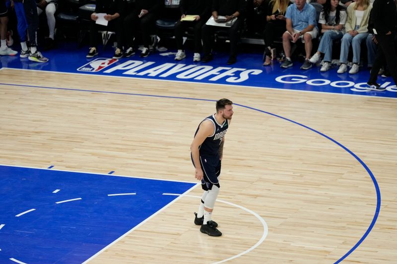 MINNEAPOLIS, MN -  MAY 22: Luka Doncic #77 of the Dallas Mavericks looks on during the game against the Minnesota Timberwolves during Game 1 of the Western Conference Finals of the 2024 NBA Playoffs on January 1, 2024 at Target Center in Minneapolis, Minnesota. NOTE TO USER: User expressly acknowledges and agrees that, by downloading and or using this Photograph, user is consenting to the terms and conditions of the Getty Images License Agreement. Mandatory Copyright Notice: Copyright 2024 NBAE (Photo by Jordan Johnson/NBAE via Getty Images)