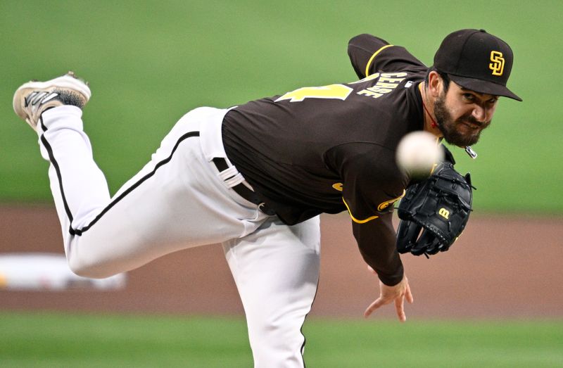 Mar 25, 2024; San Diego, California, USA; San Diego Padres starting pitcher Dylan Cease (84) throws a pitch against the Seattle Mariners during the first inning at Petco Park. Mandatory Credit: Orlando Ramirez-USA TODAY Sports