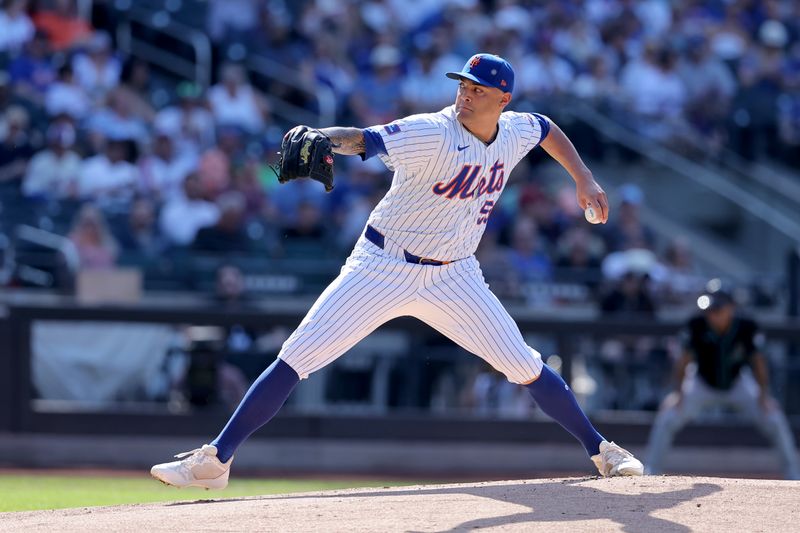 Jun 1, 2024; New York City, New York, USA; New York Mets starting pitcher Sean Manaea (59) pitches against the Arizona Diamondbacks during the first inning at Citi Field. Mandatory Credit: Brad Penner-USA TODAY Sports