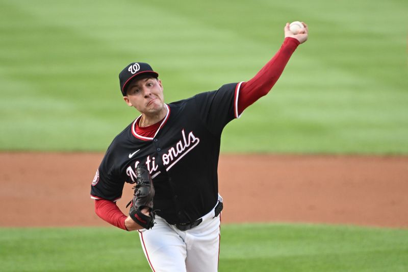 Aug 5, 2024; Washington, District of Columbia, USA; Washington Nationals starting pitcher Patrick Corbin (46) throws a pitch against the San Francisco Giants during the second inning at Nationals Park. Mandatory Credit: Rafael Suanes-USA TODAY Sports