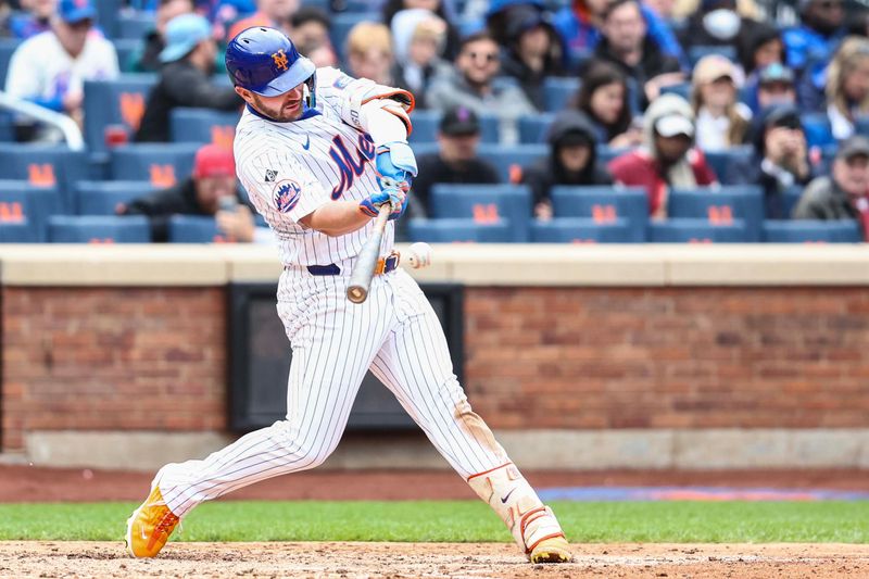Apr 13, 2024; New York City, New York, USA;  New York Mets first baseman Pete Alonso (20) hits a solo home run in the sixth inning against the Kansas City Royals at Citi Field. Mandatory Credit: Wendell Cruz-USA TODAY Sports