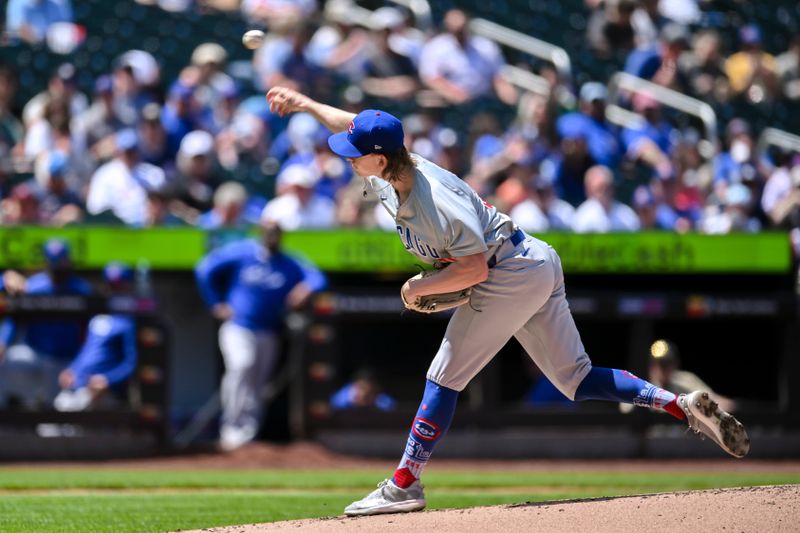 May 2, 2024; New York City, New York, USA; Chicago Cubs pitcher Ben Brown (32) pitches during the first inning against the New York Mets at Citi Field. Mandatory Credit: John Jones-USA TODAY Sports