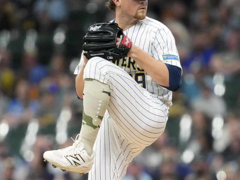 May 16, 2025; Milwaukee, Wisconsin, USA;  Milwaukee Brewers pitcher Chad Patrick (39) throws a pitch during the first inning against the Minnesota Twins at American Family Field. Mandatory Credit: Jeff Hanisch-Imagn Images