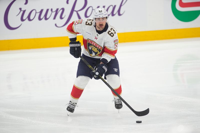 May 14, 2025; Toronto, Ontario, CAN; Florida Panthers forward Brad Marchand (63) skates during warm up before game five of the second round of the 2025 Stanley Cup Playoffs against the Toronto Maple Leafs at Scotiabank Arena. Mandatory Credit: John E. Sokolowski-Imagn Images