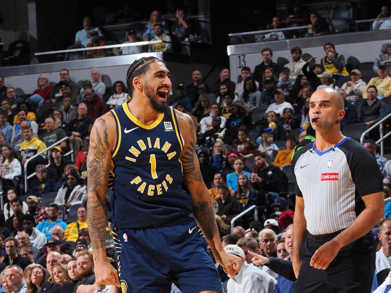 INDIANAPOLIS, IN - NOVEMBER 25: Obi Toppin #1 of the Indiana Pacers celebrates during the game against the New Orleans Pelicans on November 25, 2024 at Gainbridge Fieldhouse in Indianapolis, Indiana. NOTE TO USER: User expressly acknowledges and agrees that, by downloading and or using this Photograph, user is consenting to the terms and conditions of the Getty Images License Agreement. Mandatory Copyright Notice: Copyright 2024 NBAE (Photo by Ron Hoskins/NBAE via Getty Images)