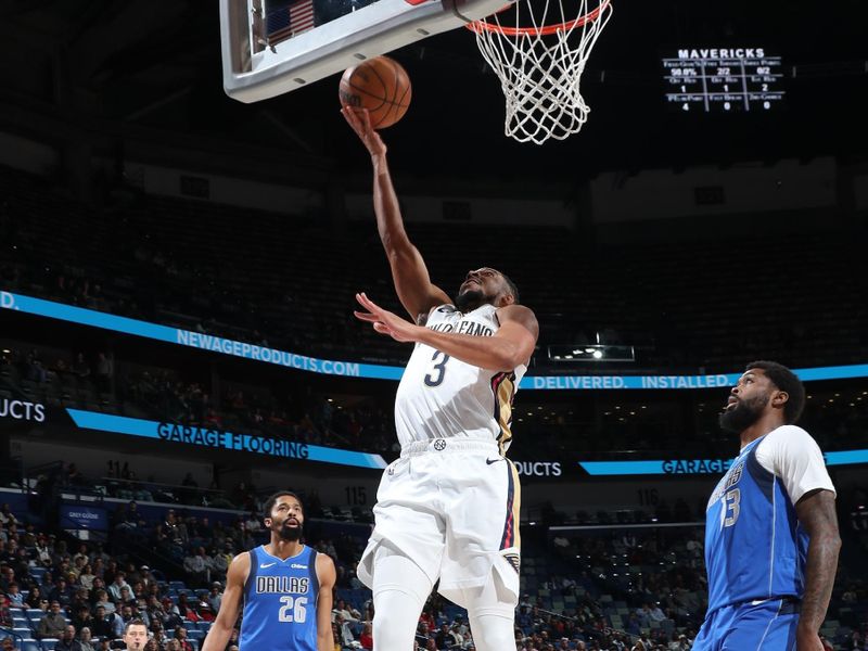 NEW ORLEANS, LA - JANUARY 15:  CJ McCollum #3 of the New Orleans Pelicans shoots the ball during the game against the Dallas Mavericks on January 15, 2025 at the Smoothie King Center in New Orleans, Louisiana. NOTE TO USER: User expressly acknowledges and agrees that, by downloading and or using this Photograph, user is consenting to the terms and conditions of the Getty Images License Agreement. Mandatory Copyright Notice: Copyright 2025 NBAE (Photo by Layne Murdoch Jr./NBAE via Getty Images)