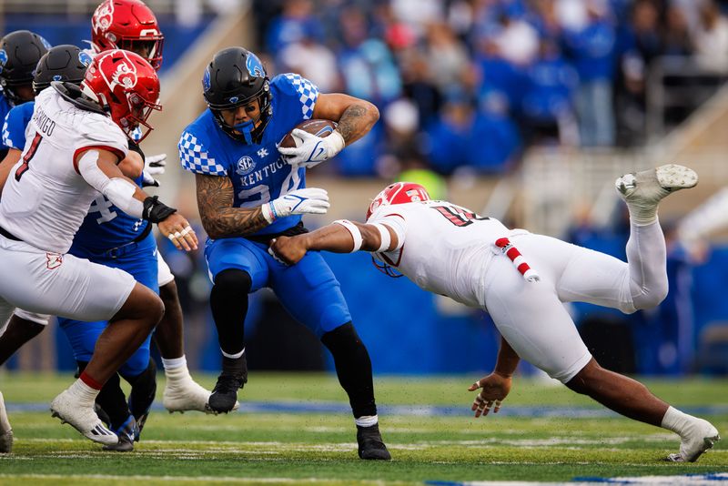 Nov 26, 2022; Lexington, Kentucky, USA; Kentucky Wildcats running back Chris Rodriguez Jr. (24) runs the ball against the Louisville Cardinals during the first quarter at Kroger Field. Mandatory Credit: Jordan Prather-USA TODAY Sports