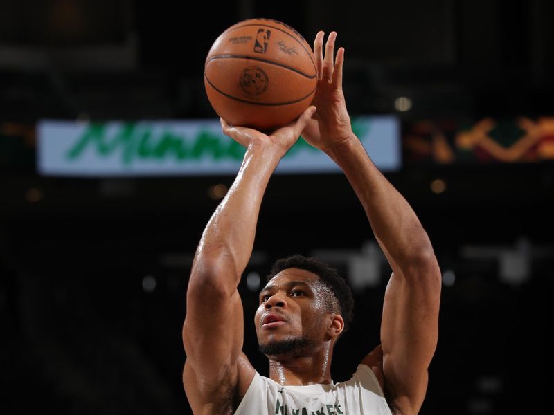 MILWAUKEE, WI - FEBRUARY 8: Giannis Antetokounmpo #34 of the Milwaukee Bucks warms up before the game against the Minnesota Timberwolves on February 8, 2024 at the Fiserv Forum Center in Milwaukee, Wisconsin. NOTE TO USER: User expressly acknowledges and agrees that, by downloading and or using this Photograph, user is consenting to the terms and conditions of the Getty Images License Agreement. Mandatory Copyright Notice: Copyright 2024 NBAE (Photo by Gary Dineen/NBAE via Getty Images).