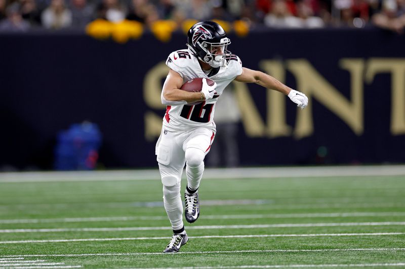 Atlanta Falcons wide receiver Scott Miller (16) during an NFL football game against the New Orleans Saints, Sunday, Jan. 7, 2024, in New Orleans. (AP Photo/Tyler Kaufman)