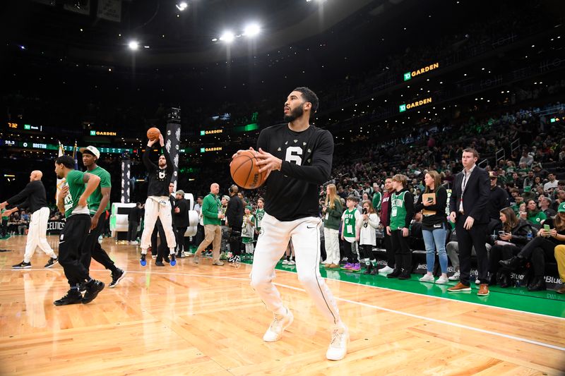 BOSTON, MA - FEBRUARY 9: Jayson Tatum #0 of the Boston Celtics warms up before the game against the Washington Wizards on February 9, 2024 at the TD Garden in Boston, Massachusetts. NOTE TO USER: User expressly acknowledges and agrees that, by downloading and or using this photograph, User is consenting to the terms and conditions of the Getty Images License Agreement. Mandatory Copyright Notice: Copyright 2024 NBAE  (Photo by Brian Babineau/NBAE via Getty Images)