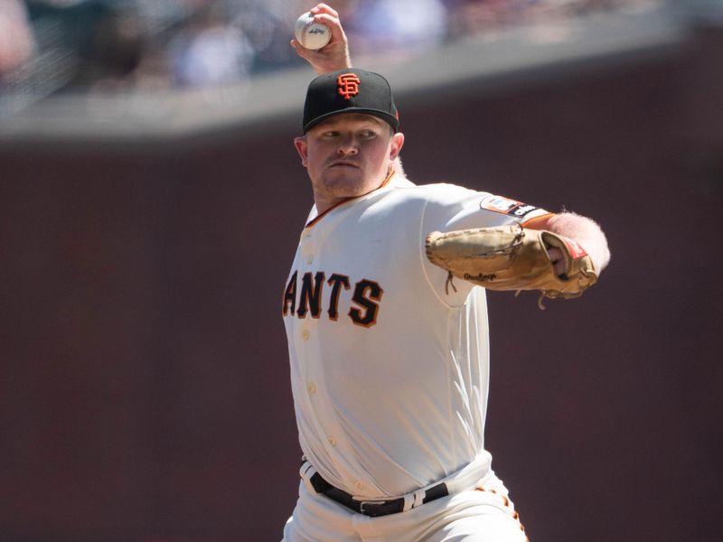 Aug 13, 2023; San Francisco, California, USA; San Francisco Giants starting pitcher Alex Cobb (38) pitches during the first inning against the Texas Rangers at Oracle Park. Mandatory Credit: Stan Szeto-USA TODAY Sports