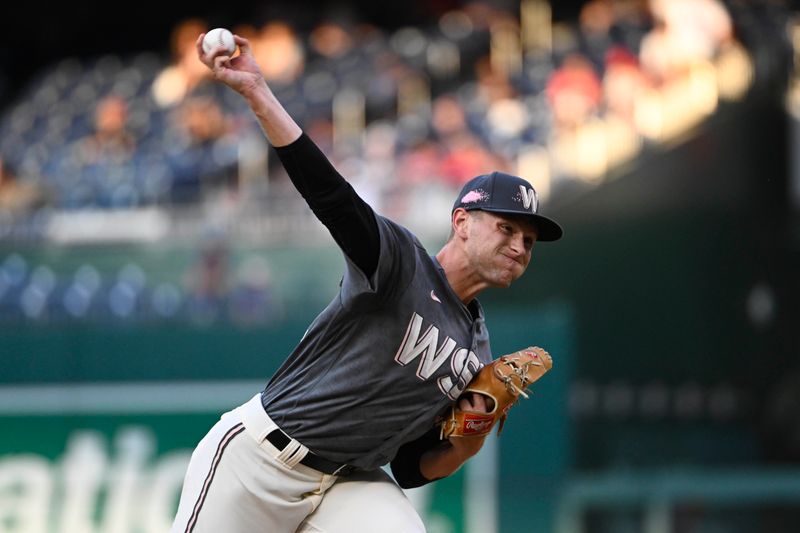 Jul 8, 2023; Washington, District of Columbia, USA; Washington Nationals relief pitcher Amos Willingham (54) throws to the Texas Rangers during the ninth inning at Nationals Park. Mandatory Credit: Brad Mills-USA TODAY Sports