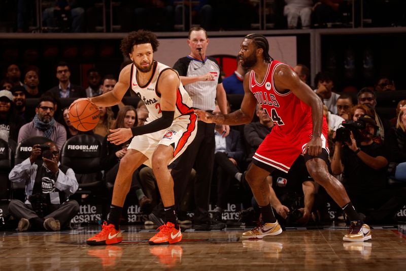 DETROIT, MI - NOVEMBER 18: Cade Cunningham #2 of the Detroit Pistons dribbles the ball during the game against the Chicago Bulls on November 18, 2024 at Little Caesars Arena in Detroit, Michigan. NOTE TO USER: User expressly acknowledges and agrees that, by downloading and/or using this photograph, User is consenting to the terms and conditions of the Getty Images License Agreement. Mandatory Copyright Notice: Copyright 2024 NBAE (Photo by Brian Sevald/NBAE via Getty Images)