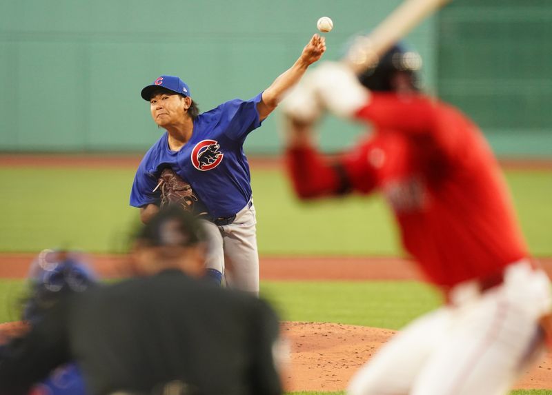 Apr 26, 2024; Boston, Massachusetts, USA; Chicago Cubs starting pitcher Shota Imanaga (18) throws a pitch against the Boston Red Sox in the first inning at Fenway Park. Mandatory Credit: David Butler II-USA TODAY Sports