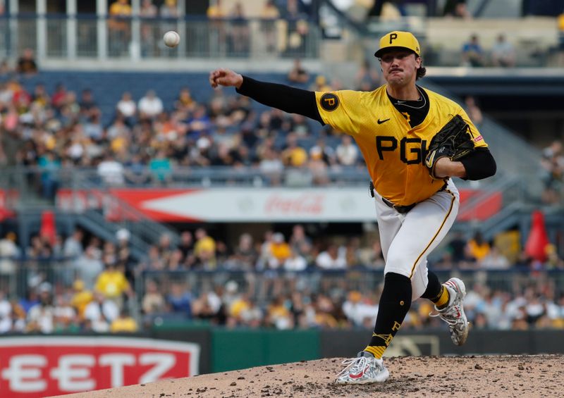 Aug 16, 2024; Pittsburgh, Pennsylvania, USA;  Pittsburgh Pirates starting pitcher Paul Skenes (30) delivers a pitch against the Seattle Mariners during the  fourth inning at PNC Park. Mandatory Credit: Charles LeClaire-USA TODAY Sports