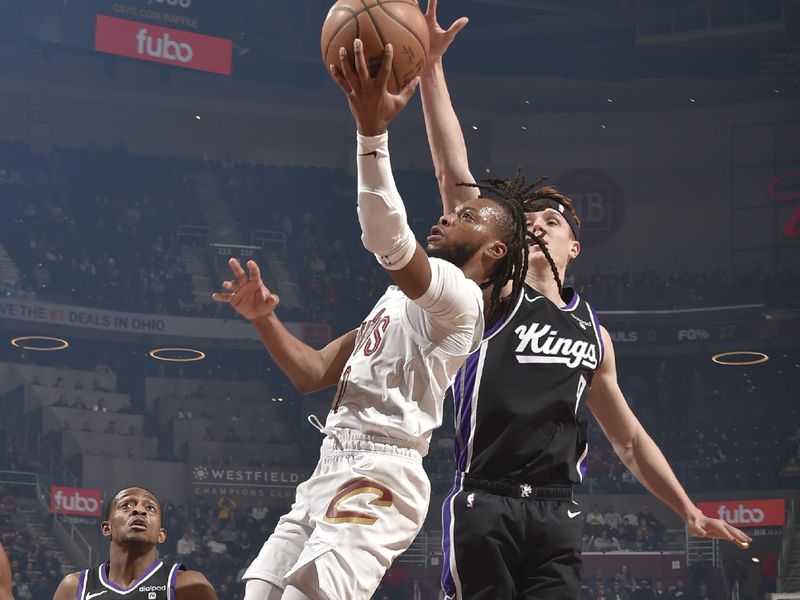 CLEVELAND, OH - FEBRUARY 5: Darius Garland #10 of the Cleveland Cavaliers drives to the basket during the game against the Sacramento Kings on February 5, 2024 at Rocket Mortgage FieldHouse in Cleveland, Ohio. NOTE TO USER: User expressly acknowledges and agrees that, by downloading and/or using this Photograph, user is consenting to the terms and conditions of the Getty Images License Agreement. Mandatory Copyright Notice: Copyright 2024 NBAE (Photo by David Liam Kyle/NBAE via Getty Images)