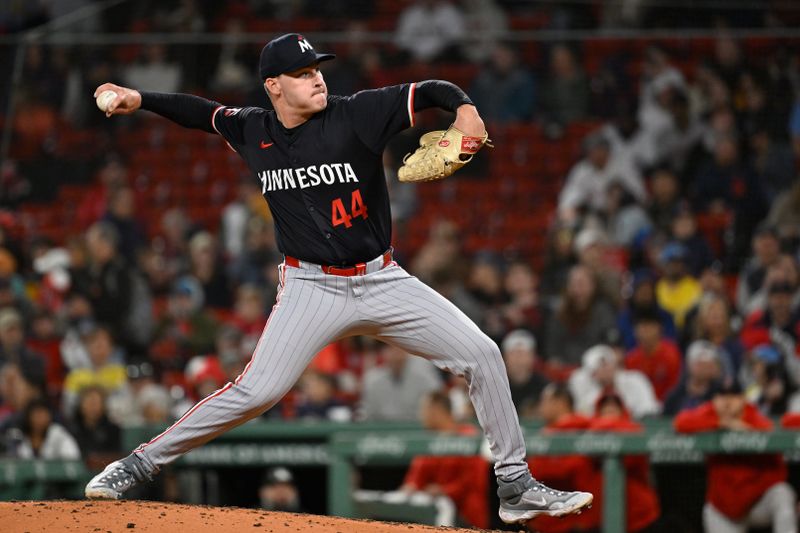 Sep 22, 2024; Boston, MA, USA;  Minnesota Twins pitcher Cole Sands (44) pitches against the Boston Red Sox during the sixth inning at Fenway Park. Mandatory Credit: Eric Canha-Imagn Images