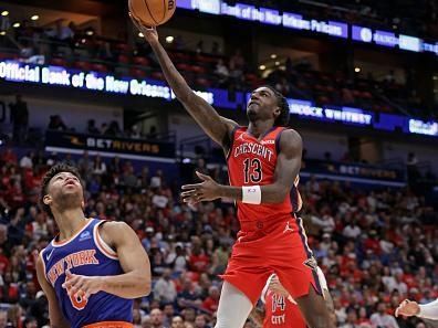 NEW ORLEANS, LA - OCTOBER 28: Kira Lewis Jr. #13 of the New Orleans Pelicans shoots the ball during the game against the New York Knicks on October 28, 2023 at the Smoothie King Center in New Orleans, Louisiana. NOTE TO USER: User expressly acknowledges and agrees that, by downloading and or using this Photograph, user is consenting to the terms and conditions of the Getty Images License Agreement. Mandatory Copyright Notice: Copyright 2023 NBAE (Photo by Derick Hingle/NBAE via Getty Images)