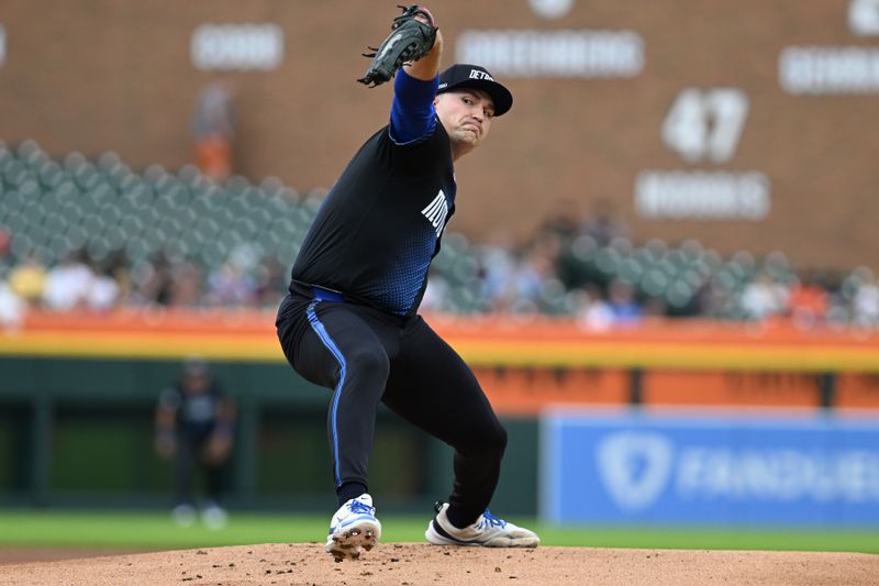 Aug 2, 2024; Detroit, Michigan, USA;  Detroit Tigers starting pitcher Tarik Skubal (29) throws a pitch against the Kansas City Royals in the first inning at Comerica Park. Mandatory Credit: Lon Horwedel-USA TODAY Sports