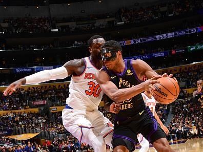 LOS ANGELES, CA - DECEMBER 18:  Rui Hachimura #28 of the Los Angeles Lakers goes to the basket during the game on December 18, 2023 at Crypto.Com Arena in Los Angeles, California. NOTE TO USER: User expressly acknowledges and agrees that, by downloading and/or using this Photograph, user is consenting to the terms and conditions of the Getty Images License Agreement. Mandatory Copyright Notice: Copyright 2023 NBAE (Photo by Adam Pantozzi/NBAE via Getty Images)