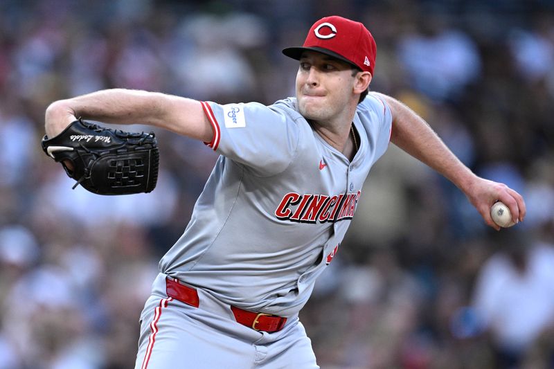 Apr 29, 2024; San Diego, California, USA; Cincinnati Reds starting pitcher Nick Lodolo (40) throws a pitch against the San Diego Padres during the first inning at Petco Park. Mandatory Credit: Orlando Ramirez-USA TODAY Sports