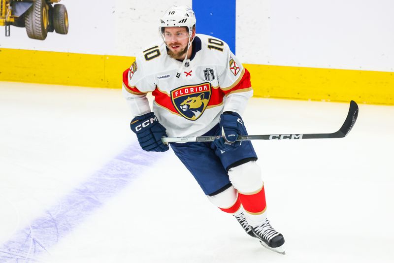 Jun 15, 2024; Edmonton, Alberta, CAN; Florida Panthers right wing Vladimir Tarasenko (10) skates during the warmup period against the Edmonton Oilers in game four of the 2024 Stanley Cup Final at Rogers Place. Mandatory Credit: Sergei Belski-USA TODAY Sports