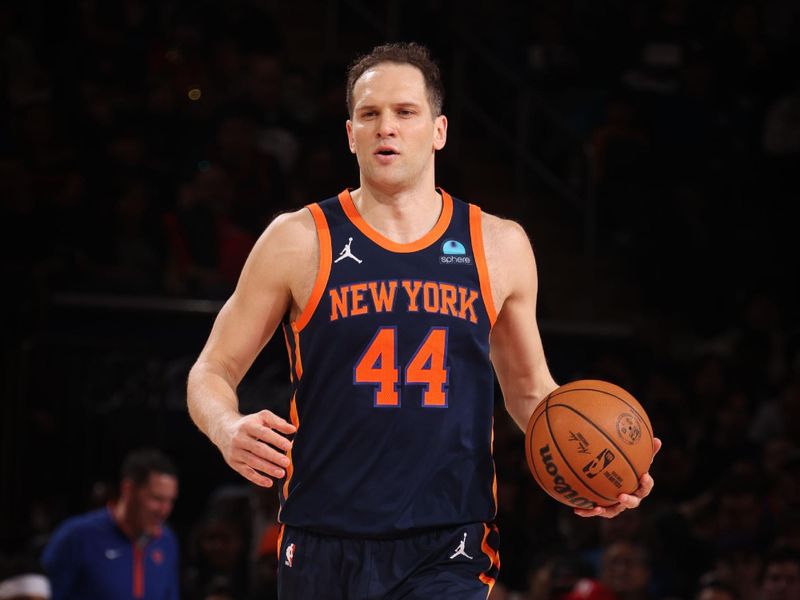 NEW YORK, NY - MARCH 12:  Bojan Bogdanovic #44 of the New York Knicks handles the ball during the game against the Philadelphia 76ers on March 12, 2024 at Madison Square Garden in New York City, New York.  NOTE TO USER: User expressly acknowledges and agrees that, by downloading and or using this photograph, User is consenting to the terms and conditions of the Getty Images License Agreement. Mandatory Copyright Notice: Copyright 2024 NBAE  (Photo by Nathaniel S. Butler/NBAE via Getty Images)