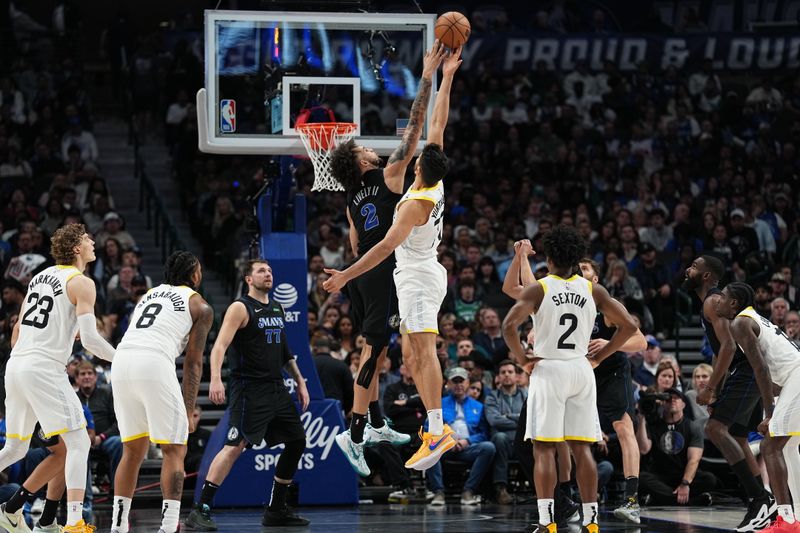 DALLAS, TX - MARCH 21: Dereck Lively II #2 of the Dallas Mavericks blocks a shot during the game against the Utah Jazz on March 21, 2024 at the American Airlines Center in Dallas, Texas. NOTE TO USER: User expressly acknowledges and agrees that, by downloading and or using this photograph, User is consenting to the terms and conditions of the Getty Images License Agreement. Mandatory Copyright Notice: Copyright 2024 NBAE (Photo by Glenn James/NBAE via Getty Images)