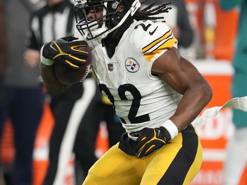 Pittsburgh Steelers running back Najee Harris (22) runs a play during the first half of an NFL football game against the Miami Dolphins, Sunday, Oct. 23, 2022, in Miami Gardens, Fla. (AP Photo/Rebecca Blackwell)