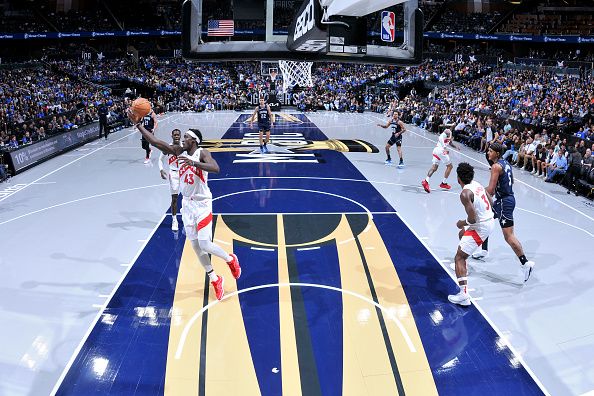 ORLANDO, FL - NOVEMBER 21: Pascal Siakam #43 of the Toronto Raptors grabs the rebound during the game against the Orlando Magic during the In-Season Tournament on November 21, 2023 at Amway Center in Orlando, Florida. NOTE TO USER: User expressly acknowledges and agrees that, by downloading and or using this photograph, User is consenting to the terms and conditions of the Getty Images License Agreement. Mandatory Copyright Notice: Copyright 2023 NBAE (Photo by Fernando Medina/NBAE via Getty Images)