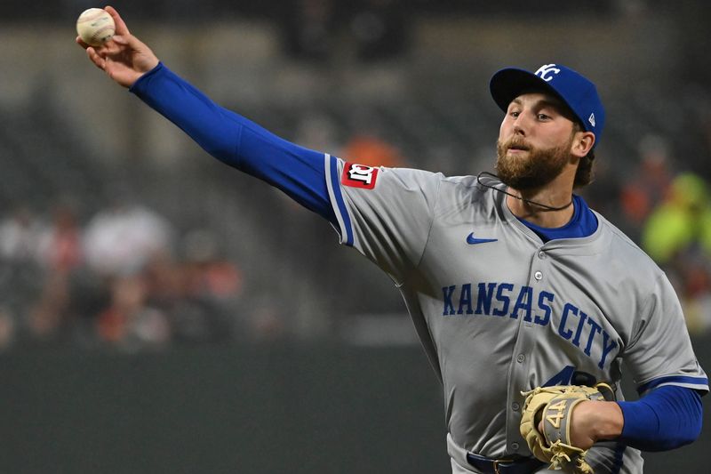 Apr 2, 2024; Baltimore, Maryland, USA;  Kansas City Royals starting pitcher Alec Marsh (48) throws a second inning pitch against the Baltimore Orioles at Oriole Park at Camden Yards. Mandatory Credit: Tommy Gilligan-USA TODAY Sports