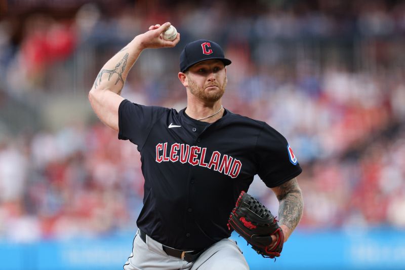 Jul 26, 2024; Philadelphia, Pennsylvania, USA; Cleveland Guardians pitcher Ben Lively (39) throws a pitch during the second inning against the Philadelphia Phillies at Citizens Bank Park. Mandatory Credit: Bill Streicher-USA TODAY Sports