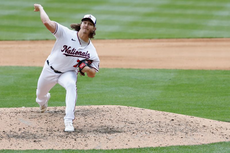 May 4, 2023; Washington, District of Columbia, USA; Washington Nationals relief pitcher Hunter Harvey (73) pitches against the Chicago Cubs during the eighth inning at Nationals Park. Mandatory Credit: Geoff Burke-USA TODAY Sports