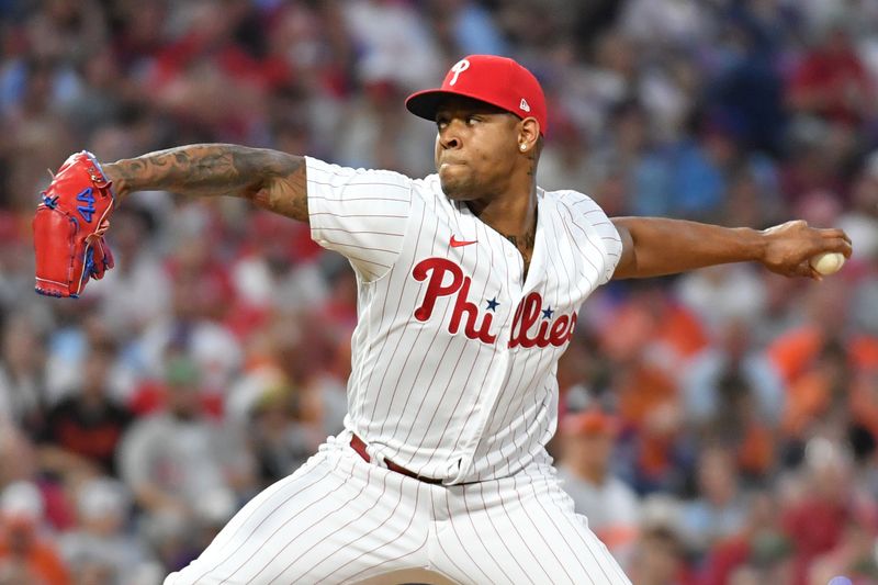 Jul 26, 2023; Philadelphia, Pennsylvania, USA; Philadelphia Phillies relief pitcher Gregory Soto (30) throws a pitch during the ninth inning against the Baltimore Orioles at Citizens Bank Park. Mandatory Credit: Eric Hartline-USA TODAY Sports