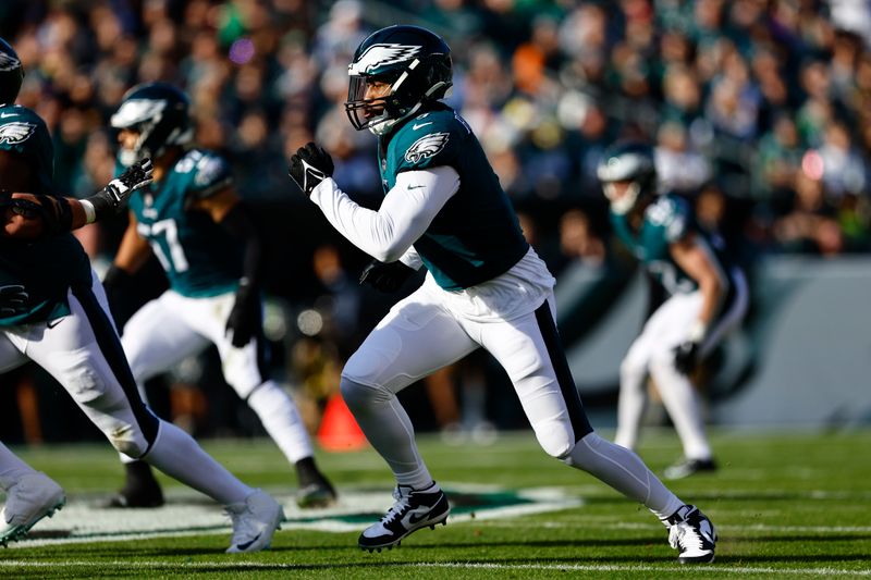 Philadelphia Eagles linebacker Haason Reddick (7) in action against the New Orleans Saints during an NFL football game, Sunday, Jan. 1, 2023, in Philadelphia. (AP Photo/Rich Schultz)