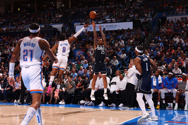 OKLAHOMA CITY, OK - MARCH 14: PJ Washington #25 of the Dallas Mavericks shoots a three point basket against the Oklahoma City Thunder on March 13, 2024 at Paycom Arena in Oklahoma City, Oklahoma. NOTE TO USER: User expressly acknowledges and agrees that, by downloading and or using this photograph, User is consenting to the terms and conditions of the Getty Images License Agreement. Mandatory Copyright Notice: Copyright 2024 NBAE (Photo by Zach Beeker/NBAE via Getty Images)