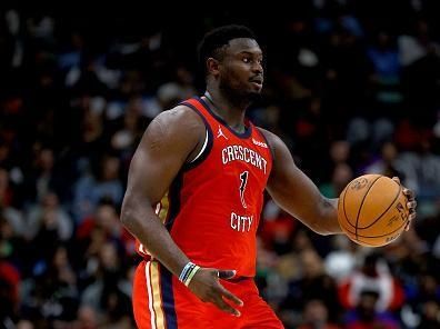 NEW ORLEANS, LOUISIANA - NOVEMBER 20: Zion Williamson #1 of the New Orleans Pelicans dribbles the ball down court during the fourth quarter of an NBA game at Smoothie King Center on November 20, 2023 in New Orleans, Louisiana. NOTE TO USER: User expressly acknowledges and agrees that, by downloading and or using this photograph, User is consenting to the terms and conditions of the Getty Images License Agreement. (Photo by Sean Gardner/Getty Images)